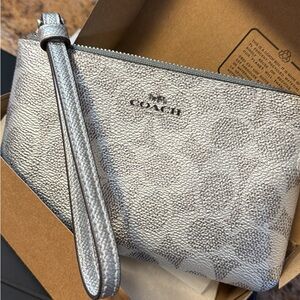 Coach Metallic Silver Pebbled Signature Wristlet